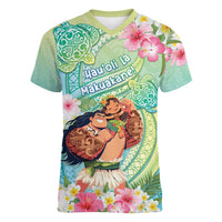 Personalised Hawaii Father's Day Women V-Neck T-Shirt Happy Father And Child