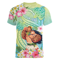 Personalised Hawaii Father's Day Women V-Neck T-Shirt Happy Father And Child