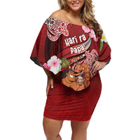 Personalised New Zealand Father's Day Family Matching Off Shoulder Short Dress and Hawaiian Shirt Happy Father And Child