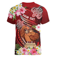 Personalised New Zealand Father's Day Women V-Neck T-Shirt Happy Father And Child