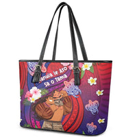 Samoa Father's Day Leather Tote Bag Happy Father And Child