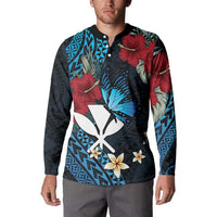 Hawaii Butterfly Button Sweatshirt Kanaka Maoli Mix Hibiscus