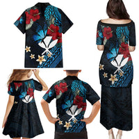 Hawaii Butterfly Family Matching Puletasi and Hawaiian Shirt Kanaka Maoli Mix Hibiscus