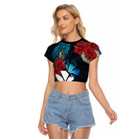 Hawaii Butterfly Raglan Cropped T Shirt Kanaka Maoli Mix Hibiscus