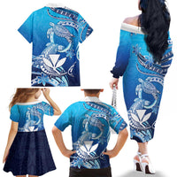 Hawaii Family Matching Off The Shoulder Long Sleeve Dress and Hawaiian Shirt Turtle With Hammerhead Shark Oceanic