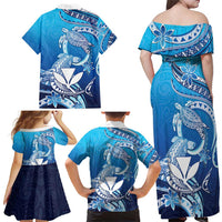 Hawaii Family Matching Off Shoulder Maxi Dress and Hawaiian Shirt Turtle With Hammerhead Shark Oceanic