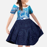 Hawaii Family Matching Summer Maxi Dress and Hawaiian Shirt Turtle With Hammerhead Shark Oceanic DT04 Daughter's Dress Blue - Polynesian Pride