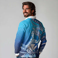 Hawaii Long Sleeve Polo Shirt Turtle With Hammerhead Shark Oceanic DT04 - Polynesian Pride