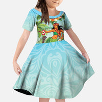 Hawaii Lei Day Family Matching Long Sleeve Bodycon Dress and Hawaiian Shirt Hula Girl With Tropical Forest