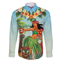 Hawaii Lei Day Family Matching Long Sleeve Bodycon Dress and Hawaiian Shirt Hula Girl With Tropical Forest