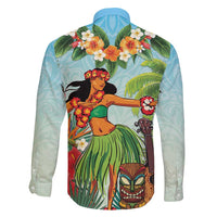 Hawaii Lei Day Family Matching Long Sleeve Bodycon Dress and Hawaiian Shirt Hula Girl With Tropical Forest