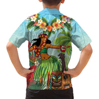 Hawaii Lei Day Family Matching Off Shoulder Short Dress and Hawaiian Shirt Hula Girl With Tropical Forest DT04 - Polynesian Pride