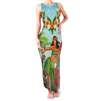 Hawaii Lei Day Family Matching Tank Maxi Dress and Hawaiian Shirt Hula Girl With Tropical Forest