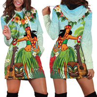 Hawaii Lei Day Hoodie Dress Hula Girl With Tropical Forest
