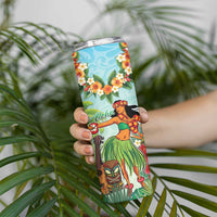 Hawaii Lei Day Skinny Tumbler Hula Girl With Tropical Forest