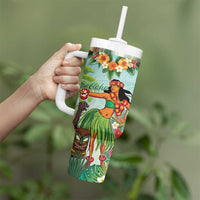 Hawaii Lei Day Tumbler With Handle Hula Girl With Tropical Forest