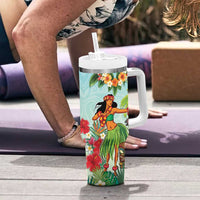 Hawaii Lei Day Tumbler With Handle Hula Girl With Tropical Forest