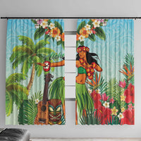 Hawaii Lei Day Window Curtain Hula Girl With Tropical Forest DT04 With Hooks Blue - Polynesian Pride
