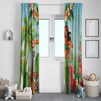 Hawaii Lei Day Window Curtain Hula Girl With Tropical Forest DT04 - Polynesian Pride