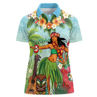 Hawaii Lei Day Women Polo Shirt Hula Girl With Tropical Forest DT04 Female Blue - Polynesian Pride
