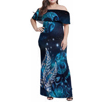 New Zealand Matariki Family Matching Off Shoulder Maxi Dress and Hawaiian Shirt Maori Koru Mix Silver Fern
