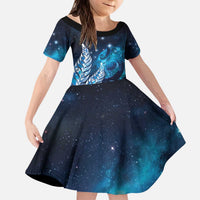 New Zealand Matariki Kid Short Sleeve Dress Maori Koru Mix Silver Fern DT04 KID Blue - Polynesian Pride