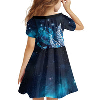 New Zealand Matariki Kid Short Sleeve Dress Maori Koru Mix Silver Fern DT04 - Polynesian Pride