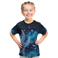 New Zealand Matariki Kid T Shirt Maori Koru Mix Silver Fern DT04 Blue - Polynesian Pride