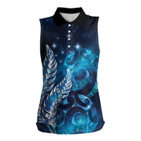 New Zealand Matariki Women Sleeveless Polo Shirt Maori Koru Mix Silver Fern