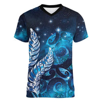 New Zealand Matariki Women V-Neck T-Shirt Maori Koru Mix Silver Fern