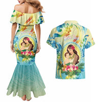 Personalised Hawaii Mother's Day Couples Matching Mermaid Dress and Hawaiian Shirt I Love You Mom
