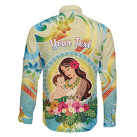 Personalised Hawaii Mother's Day Family Matching Off The Shoulder Long Sleeve Dress and Hawaiian Shirt I Love You Mom