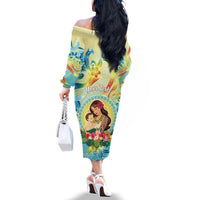 Personalised Hawaii Mother's Day Family Matching Off The Shoulder Long Sleeve Dress and Hawaiian Shirt I Love You Mom