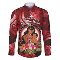 Personalised New Zealand Mother's Day Family Matching Mermaid Dress and Hawaiian Shirt I Love You Mom DT04 Dad's Shirt - Long Sleeve Red - Polynesian Pride