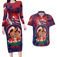 Personalised Samoa Mother's Day Couples Matching Long Sleeve Bodycon Dress and Hawaiian Shirt I Love You Mom