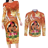 Personalised Tonga Mother's Day Couples Matching Long Sleeve Bodycon Dress and Long Sleeve Button Shirt I Love You Mom