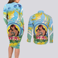Personalised Fiji Mother's Day Couples Matching Long Sleeve Bodycon Dress and Long Sleeve Button Shirt I Love You Mom