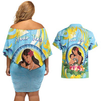 Personalised Fiji Mother's Day Couples Matching Off Shoulder Short Dress and Hawaiian Shirt I Love You Mom