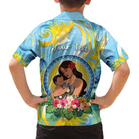 Personalised Fiji Mother's Day Family Matching Off The Shoulder Long Sleeve Dress and Hawaiian Shirt I Love You Mom