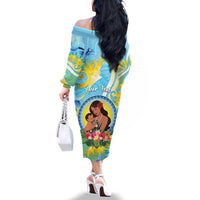 Personalised Fiji Mother's Day Family Matching Off The Shoulder Long Sleeve Dress and Hawaiian Shirt I Love You Mom