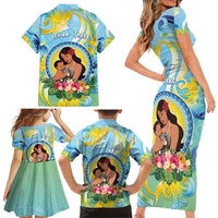 Personalised Fiji Mother's Day Family Matching Short Sleeve Bodycon Dress and Hawaiian Shirt I Love You Mom