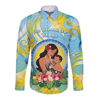 Personalised Fiji Mother's Day Long Sleeve Button Shirt I Love You Mom DT04 Unisex Blue - Polynesian Pride