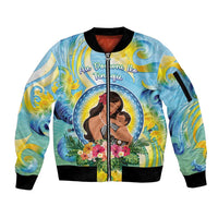 Personalised Fiji Mother's Day Sleeve Zip Bomber Jacket I Love You Mom DT04 Unisex Blue - Polynesian Pride