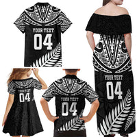 Custom New Zealand Rugby Family Matching Off Shoulder Maxi Dress and Hawaiian Shirt Silver Fern Maori Pattern