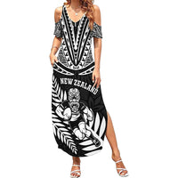Custom New Zealand Rugby Family Matching Summer Maxi Dress and Hawaiian Shirt Silver Fern Maori Pattern