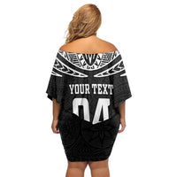 Custom New Zealand Rugby Off Shoulder Short Dress Silver Fern Maori Pattern