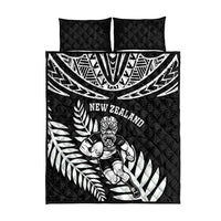 New Zealand Rugby Quilt Bed Set Silver Fern Maori Pattern