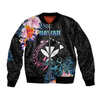 Personalised Hawaii Bomber Jacket Kanaka Maoli With Fish Hook DT04 Unisex Black - Polynesian Pride