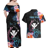 Personalised Hawaii Couples Matching Off Shoulder Maxi Dress and Hawaiian Shirt Kanaka Maoli With Fish Hook