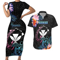 Personalised Hawaii Couples Matching Short Sleeve Bodycon Dress and Hawaiian Shirt Kanaka Maoli With Fish Hook